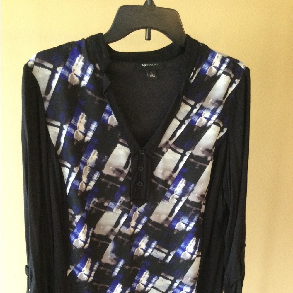 Black and royal blue AB studio blouse